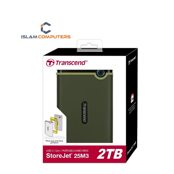 Transcend 2TB Storejet 25M3G Portable Hard Disk Drive (Military Green Slim)