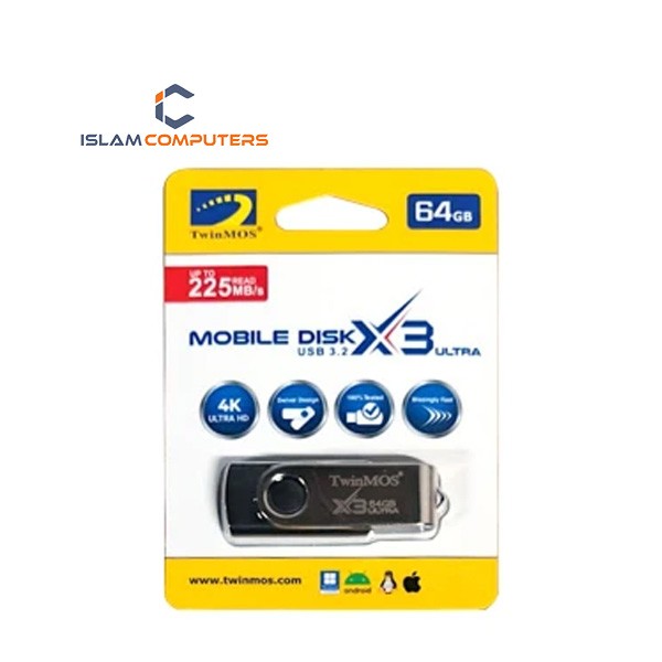 Twinmos X3 Ultra 64GB USB 3.2 Black-Silver Pen Drive