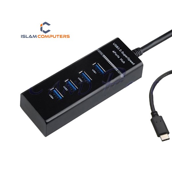 Type C 4 Port Usb Hub Usb 3.1 For Pendrive, Mouse, Keyboards, Camera, Mobile, Tablet, PC, Laptop USB Hub Black 30 CM