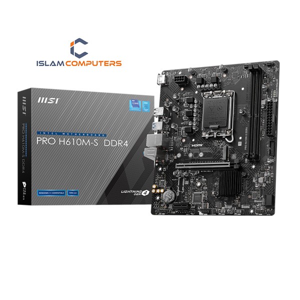 MSI PRO H610M-S DDR4 MOTHERBOARD (Supports 12th Gen Intel Core, Pentium Gold and Celeron processors)