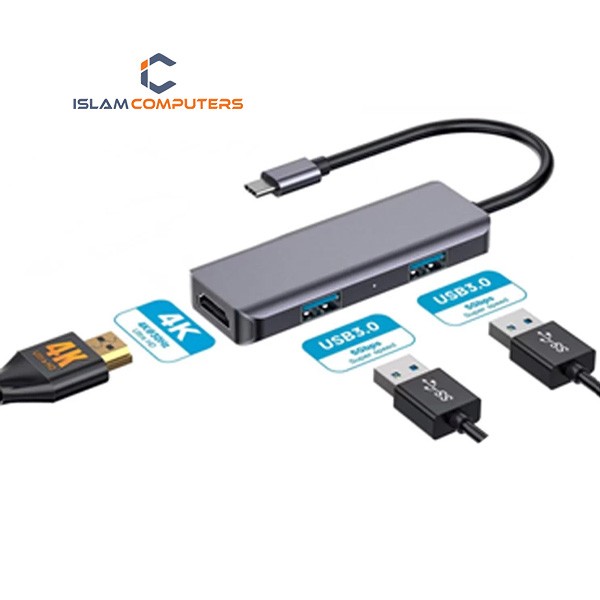 Xtreme Type-C Male to HDMI & Dual USB 3.0 Female Gray Multi-Interface HUB